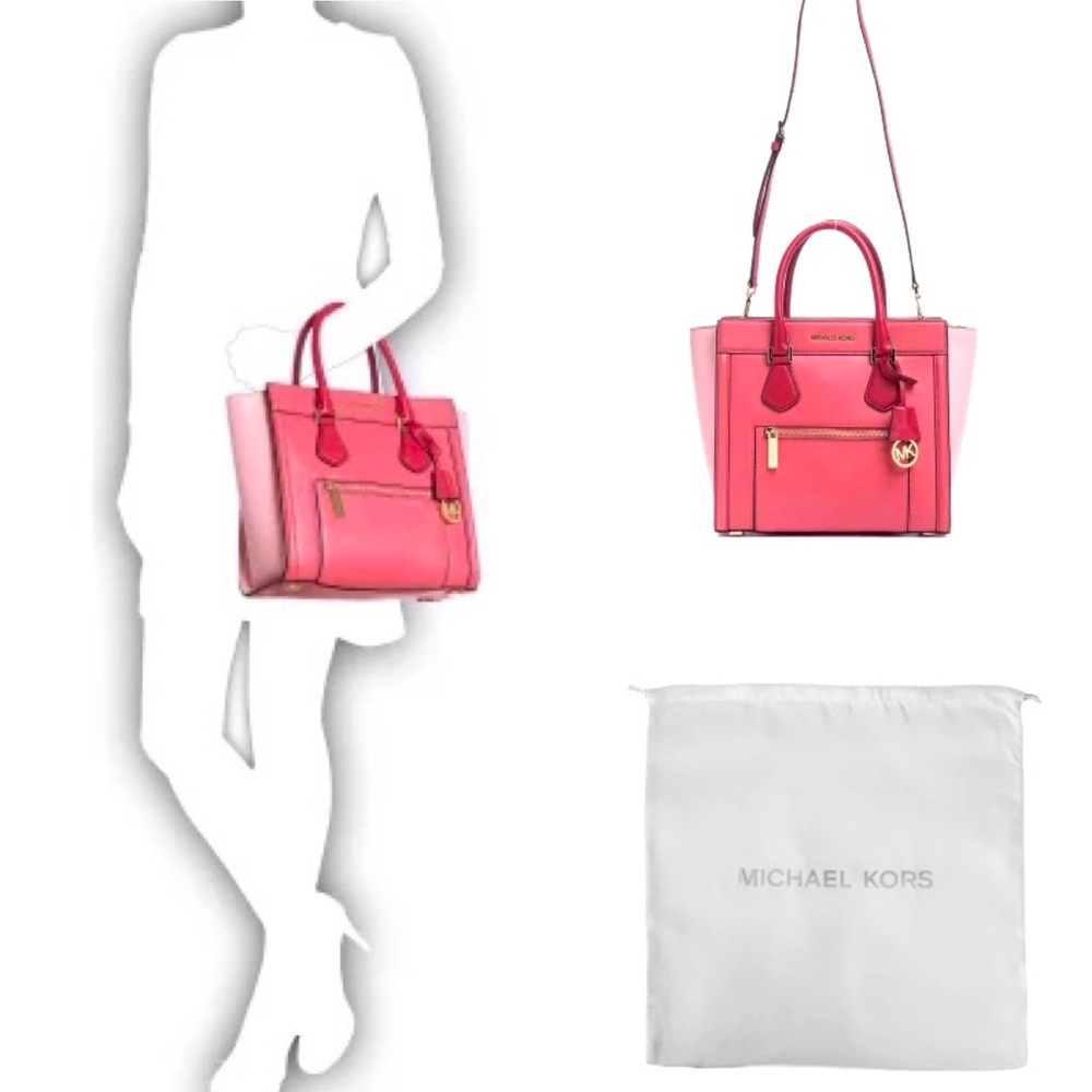 RARE MICHAEL KORS Colette Satchel Leather Large Color-Block Zip Closure - Picture 14 of 14